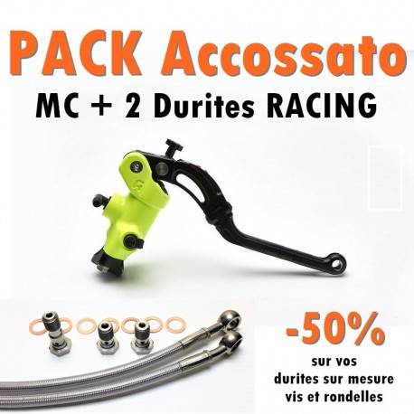PACK Maitre cylindre de frein PR 19x20 ACCOSSATO Jaune Fluo + 2 Durites Racing - Ezdraulix