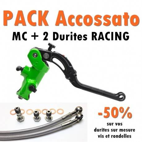 PACK Maitre cylindre de frein PR 19x20 ACCOSSATO Vert + 2 Durites Racing - Ezdraulix