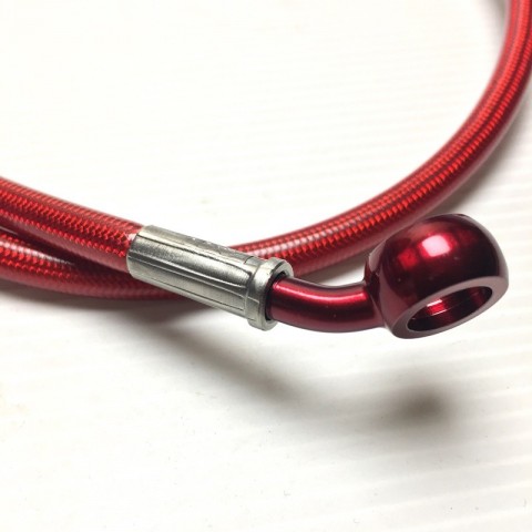 Red Banjos, Braided Hose Neon Red 71-89 cm - Durite aviation moto Ezdraulix